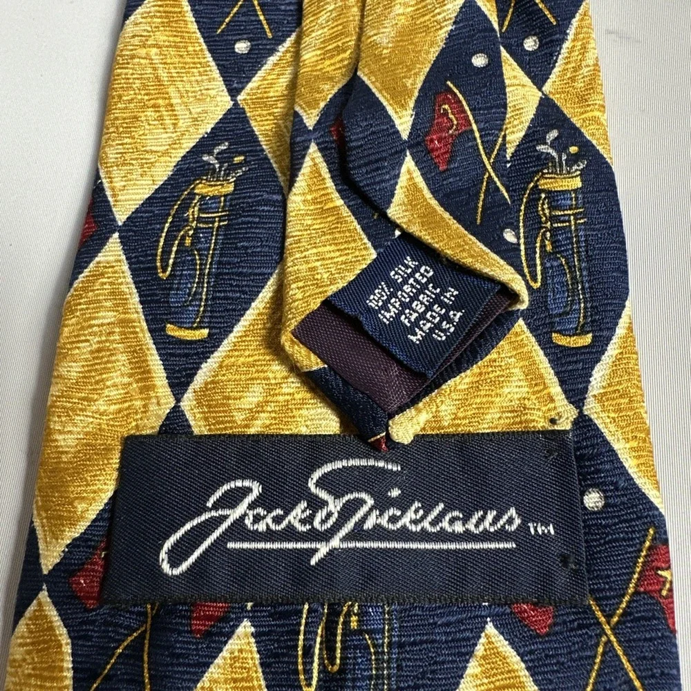 Vintage Jack Nicklaus Golf Novelty Silk Tie Argyle Country Club Preppy Golfer